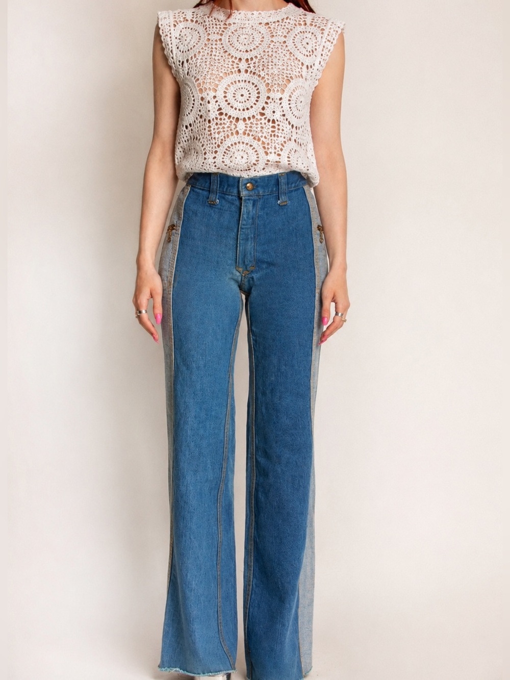 Vtg 1970’s Lee The Gemini Two-Tone Flare Reversible Mid-Rise Flare Jeans Size 24